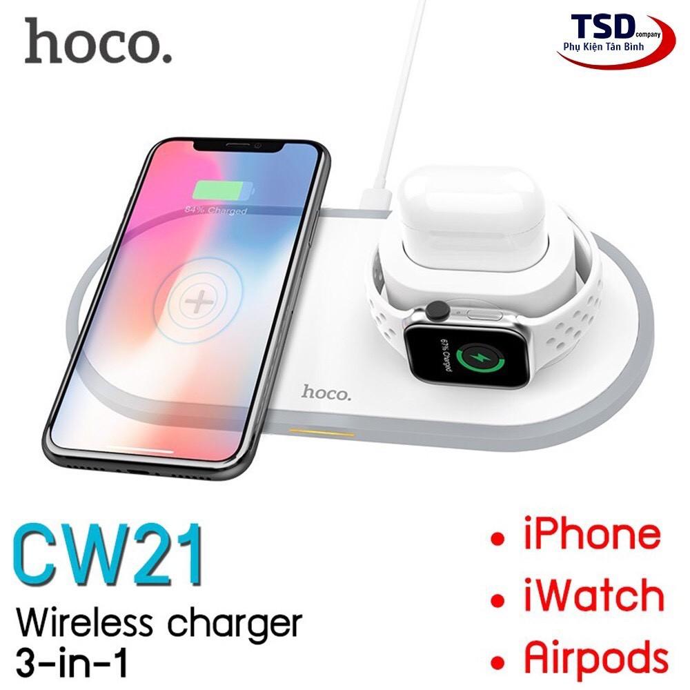 Sạc không dây, Đế sạc không dây️️ HOCO CW21 3 in 1 dành cho ( Iphone - Apple Watch ) - Hàng Chính Hãng