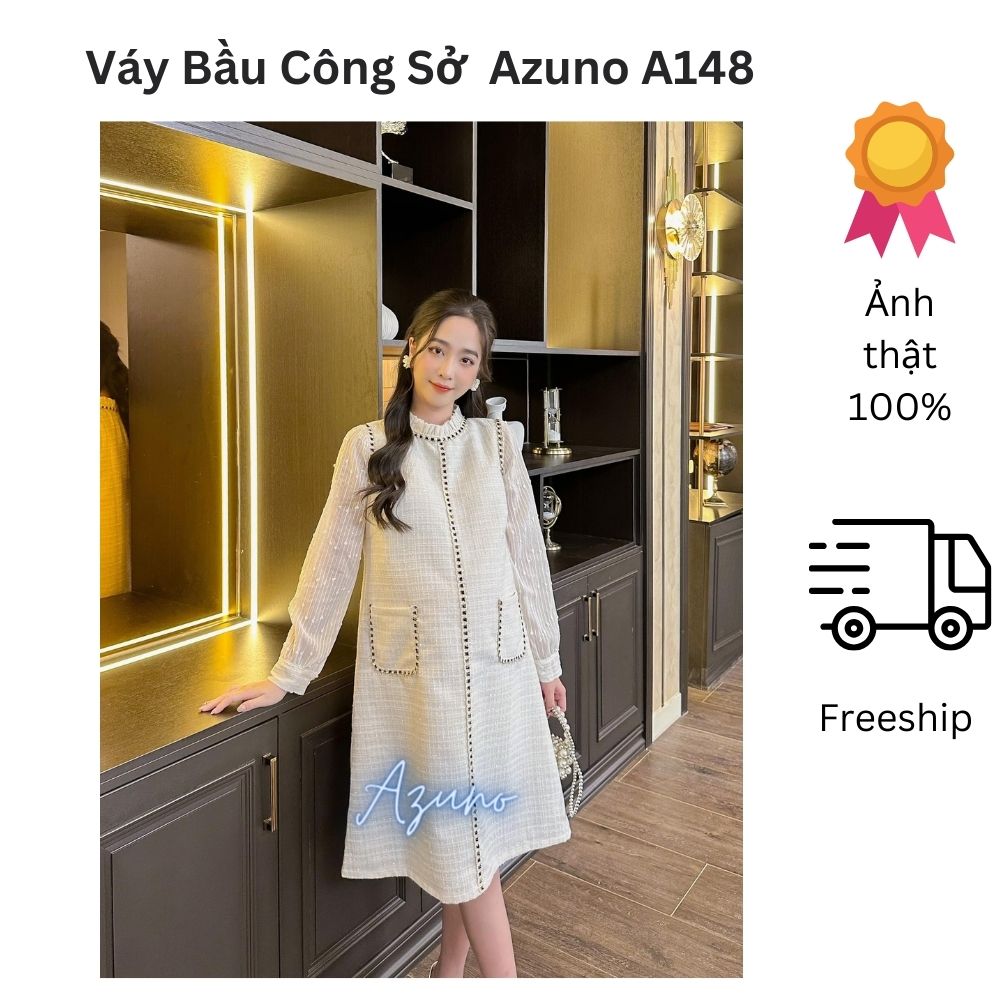 HÀNG THIẾT KẾ- Váy Đầm Bầu Thu Đông Chất Liệu Dạ Sweet Cao Cấp Có Lót Phối Lụa Trắng Dành Cho Đi Tiệc, Công Sở Diện Tết Cực Đẹp- Màu Trắng Sữa