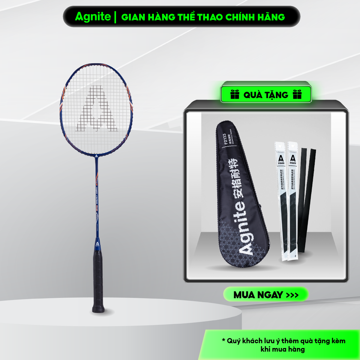 Vợt Cầu Lông Siêu Nhẹ Khung Carbon Cao Cấp Agnite - Kèm Bao Đựng Cao Cấp - 1 Chiếc - Hàng Chính Hãng - F2115 - F2133