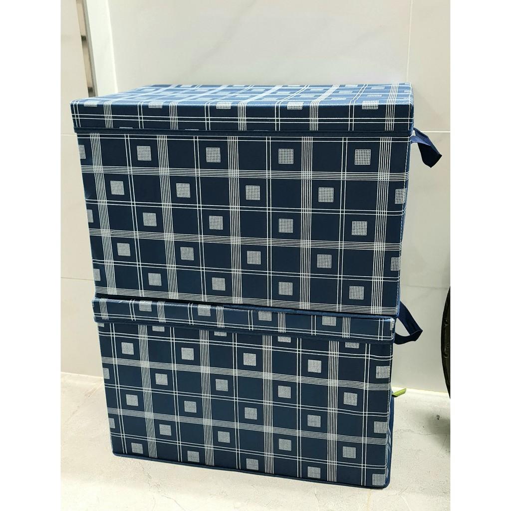 Combo 2 hộp vải Size Lớn đựng chăn màn nắp dời màu xanh Caro tiện lơi - MƠI