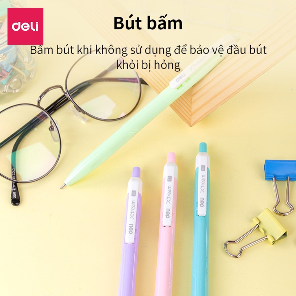 Combo 10 Bút bi bấm Deli EQ03336 ngòi 0.7mm - Mực xanh