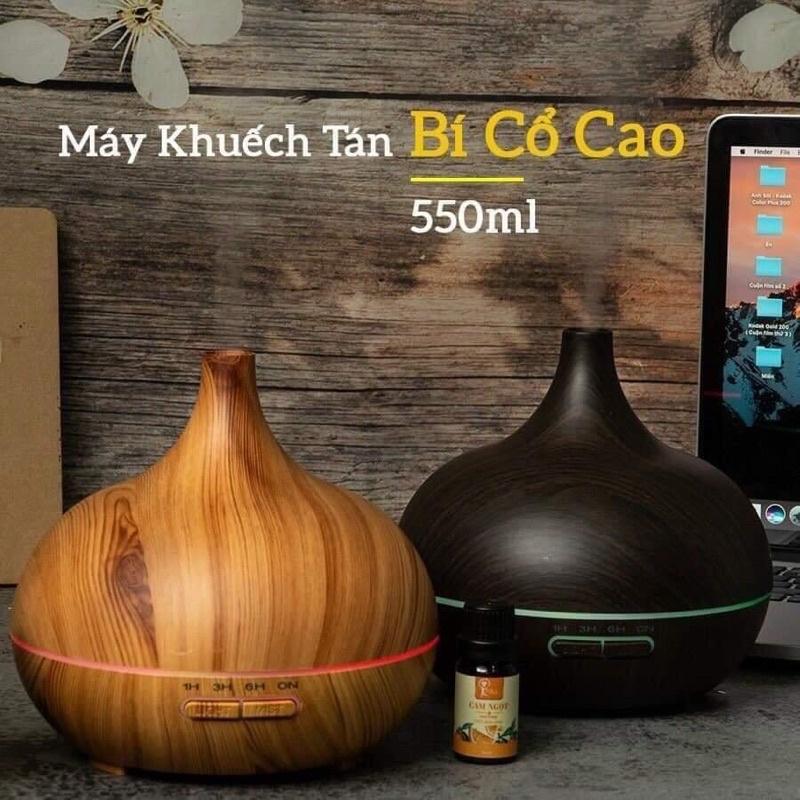 Máy xông tinh dầu vân gỗ bí cổ cao 550ml có điều khiển