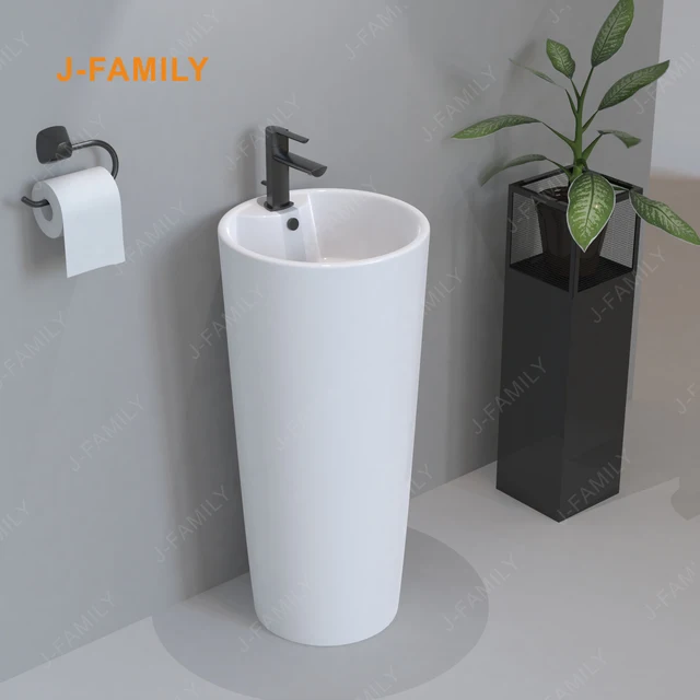 FREESHIP Lavabo trụ đứng đặt sàn màu trắng kiểu tròn thiết kế sang trọng cho gia đình ,khách sạn