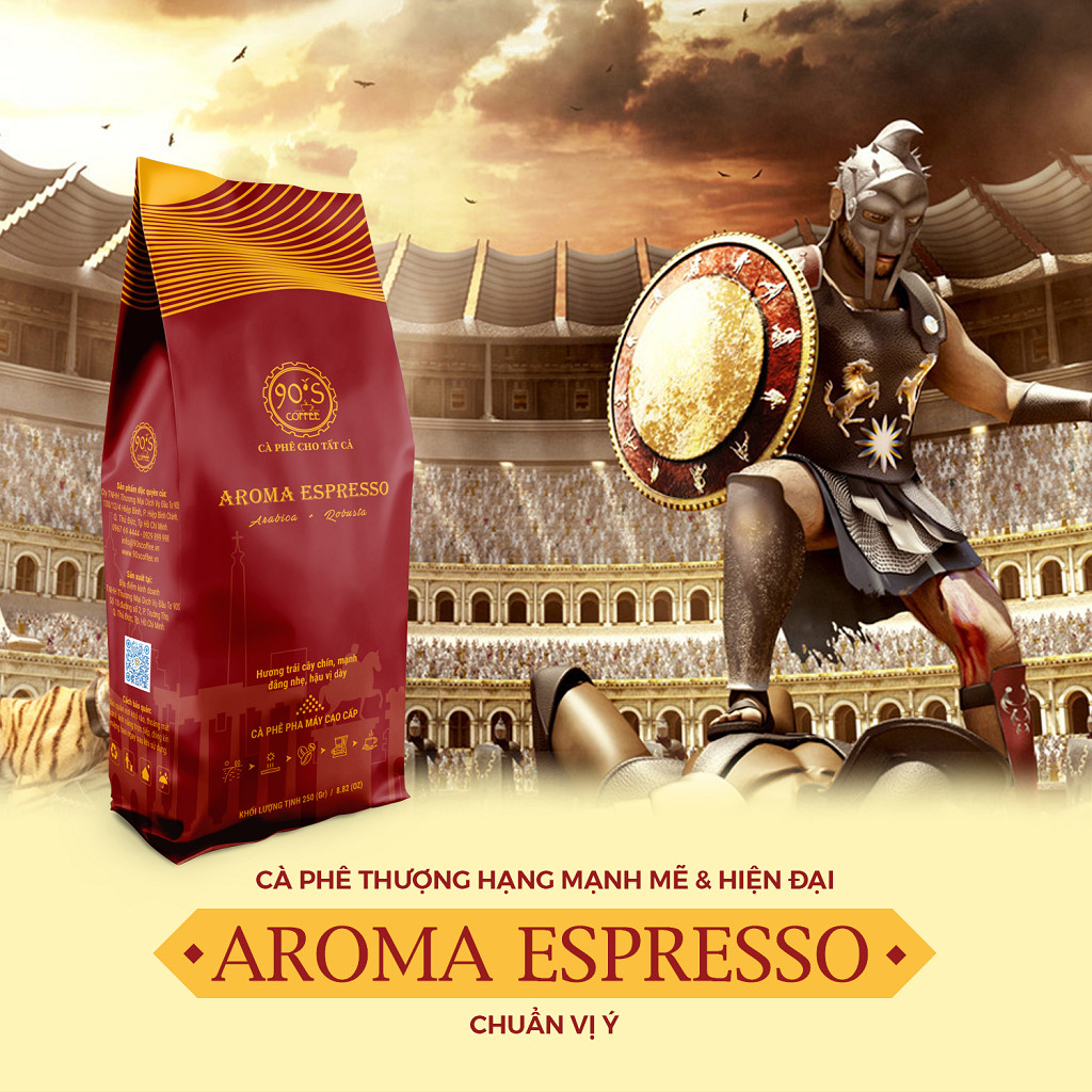 Cà Phê Rang Xay Thượng Hạng | AROMA ESPRESSO | 90S Coffee | Gu Café "Đấu Sĩ" Mạnh Mẽ & Hiện Đại | Cà Phê Pha Máy Cao Cấp