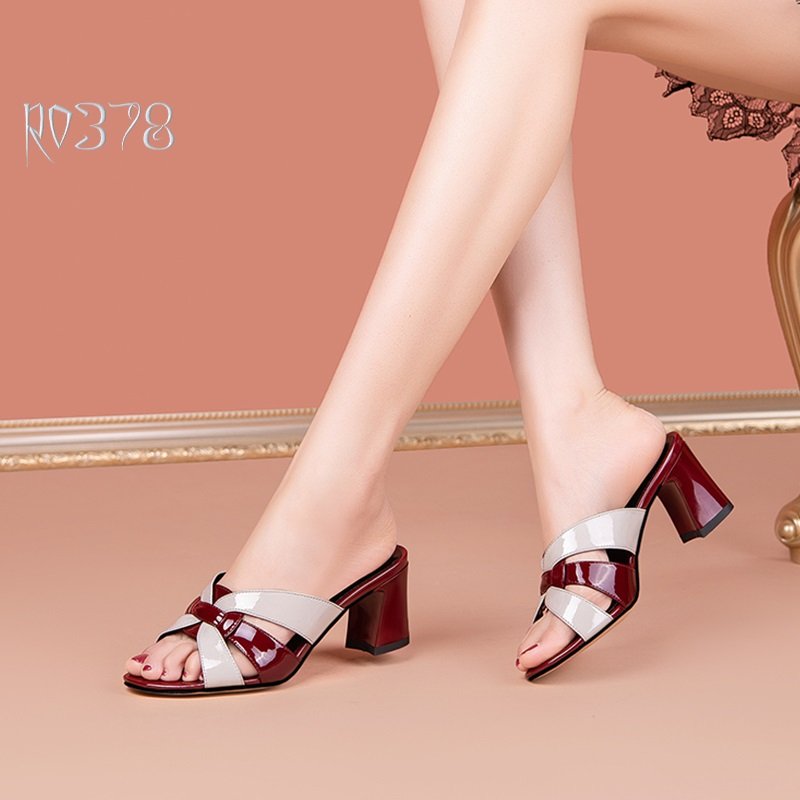 Giày cao gót nữ đẹp đế vuông 6 phân hàng hiệu rosata hai màu đỏ xanh ro378