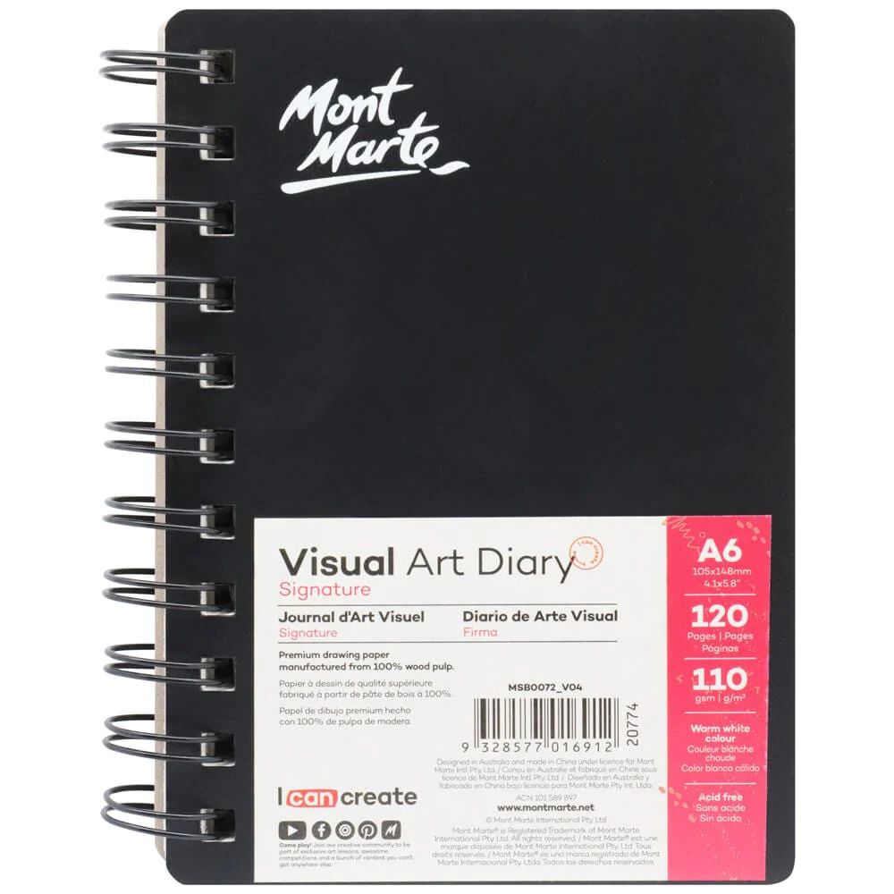 Sổ Sketch Mont Marte - Sổ vẽ chì gáy lò xo Visual Art Diary 110gsm A3,A4,A5,A6 120Page