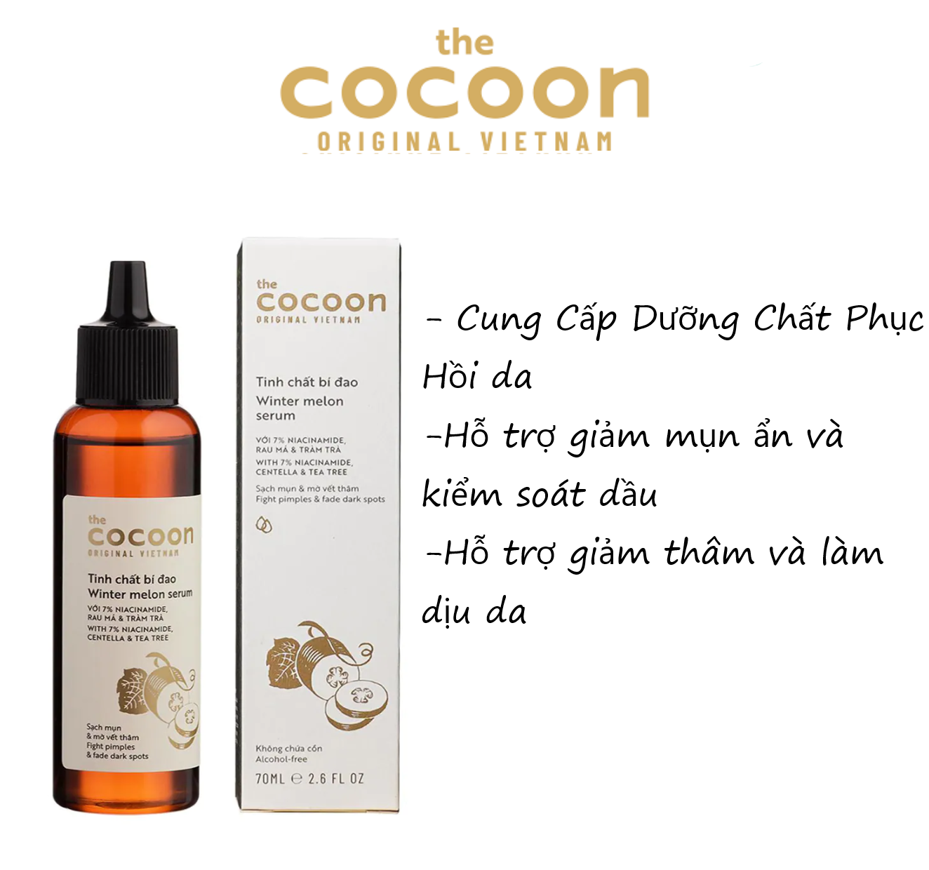 Serum Cocoon Tinh Chất Bí Đao - Cocoon Winter Melon Serum giảm nhờn, sạch mụn và mờ thâm 70ml