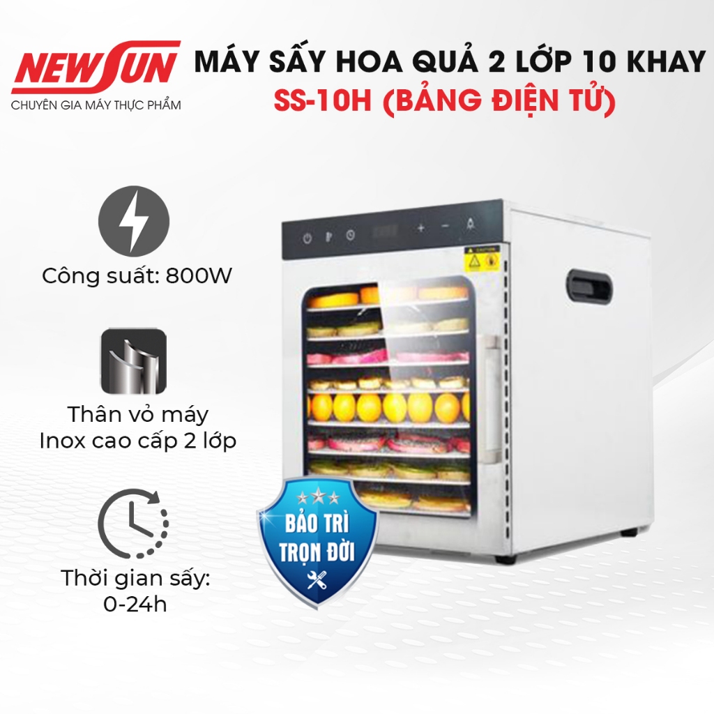 Máy sấy hoa quả 2 lớp 10 khay SS-10H (bảng điện tử) NEWSUN - Hàng chính hãng