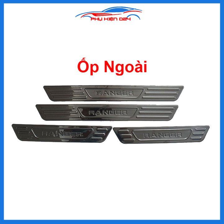 Bộ nẹp bước chân ô tô Ranger 2022-2023-2024 vân titan, ốp bậc cửa lên xuống chống trầy xước, trang trí xe hơi