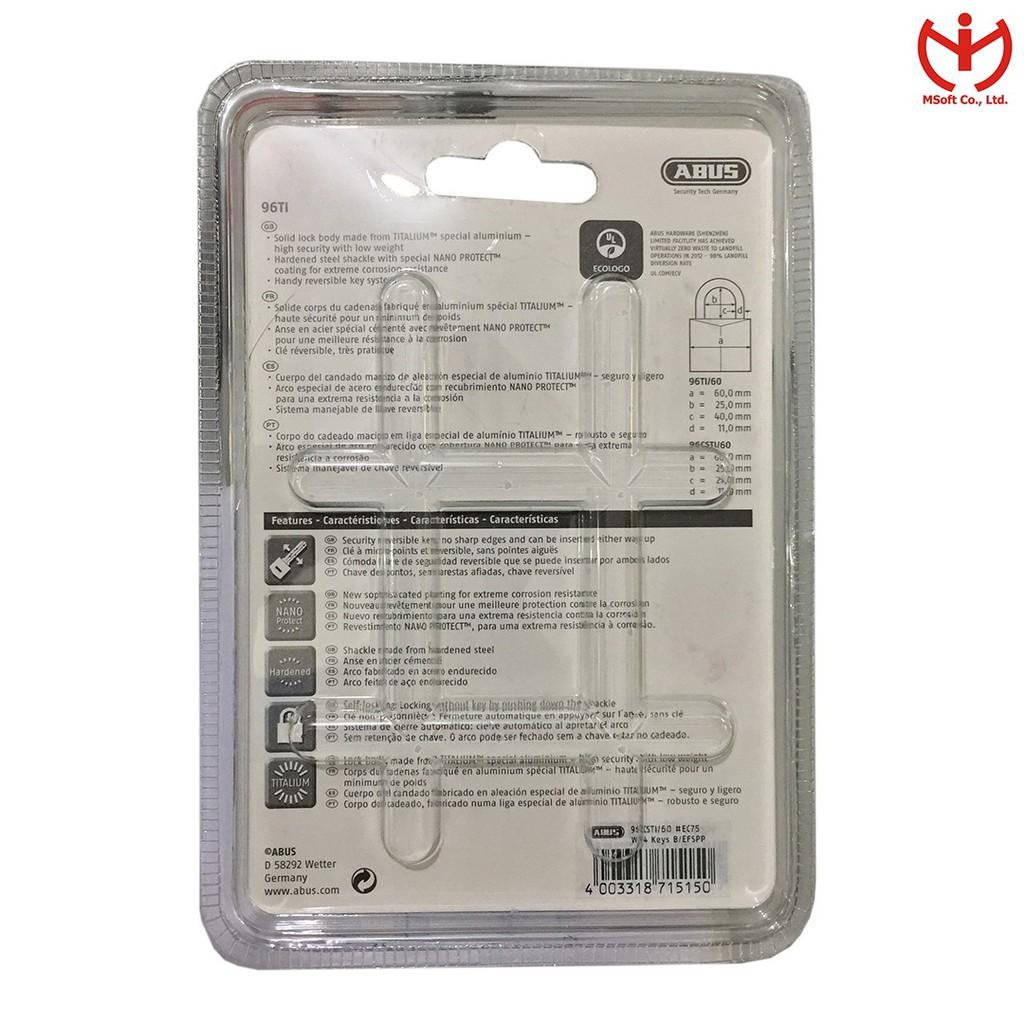 Ổ khóa ABUS 96TI/60 thân TITALIUM rộng 60mm 4 chìa vi tính - MSOFT