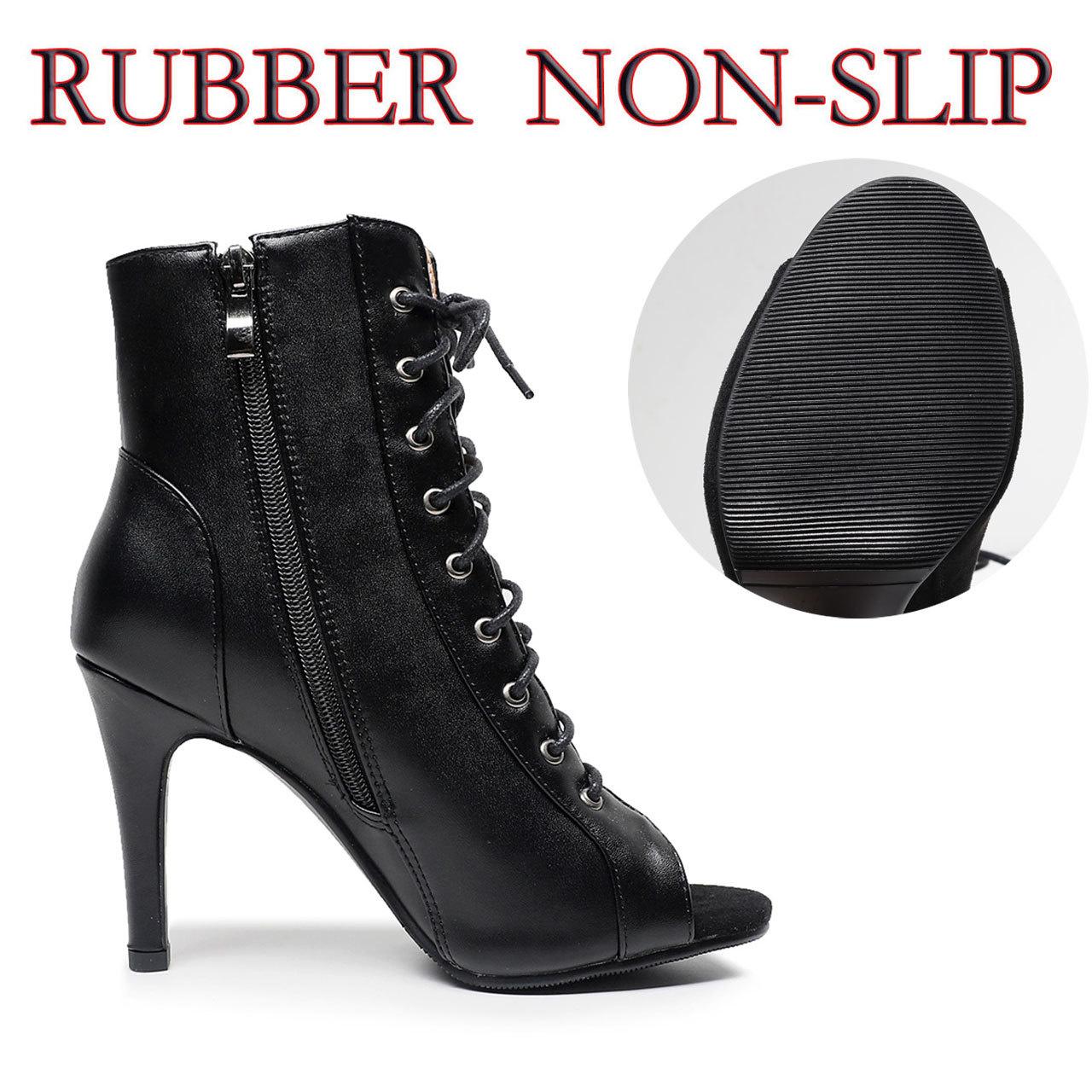 2022 Giày khiêu vũ Latin hàng đầu mới cho phụ nữ ngoài trời Salsa Tango Boots mở ngón chân giày cao gót phụ nữ Color: Black 9.5cm Shoe Size: 40