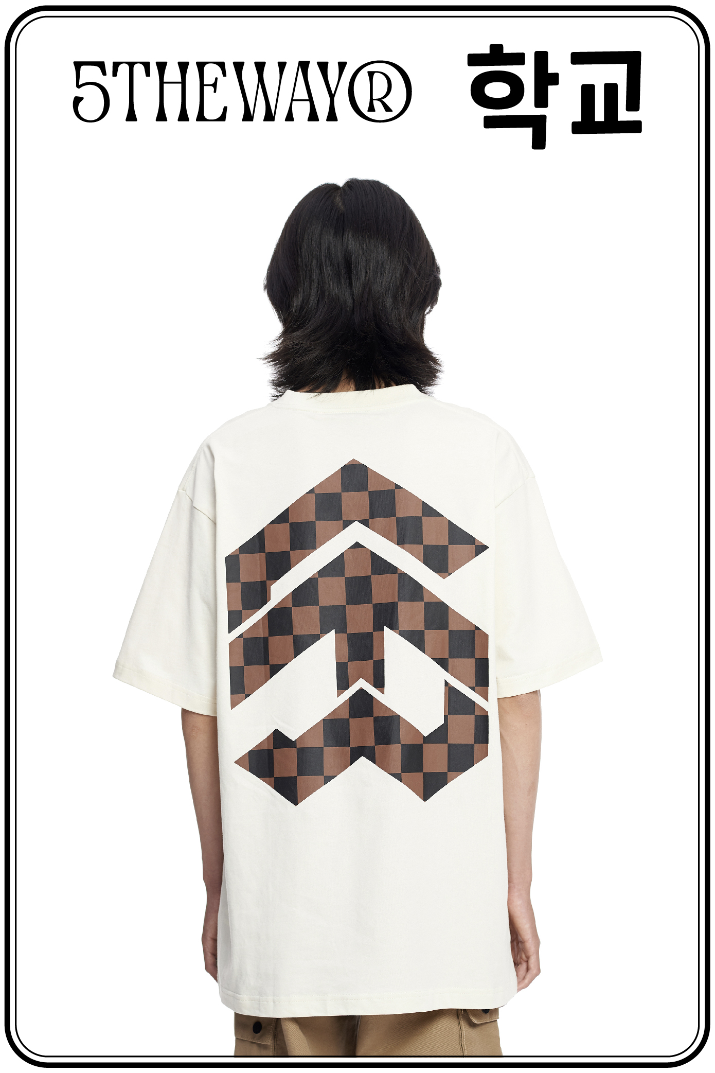 Áo thun 5THEWAY /checkerboard/ New Tee hoạ tiết caro màu nâu TOFU