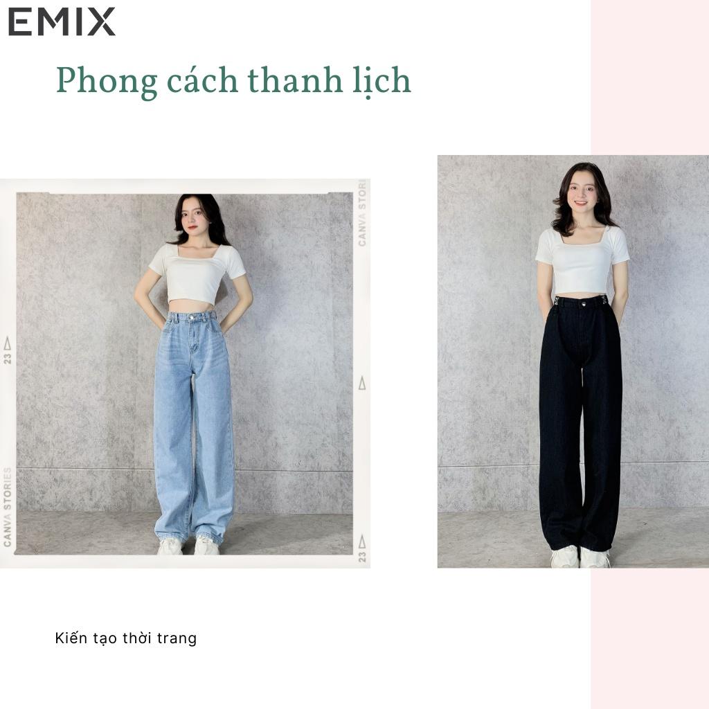 Quần jean suông móc cài EMIX (2 màu), unisex, dáng dài, cạp cao, form thụng, vải jean mềm nhẹ, cá tính