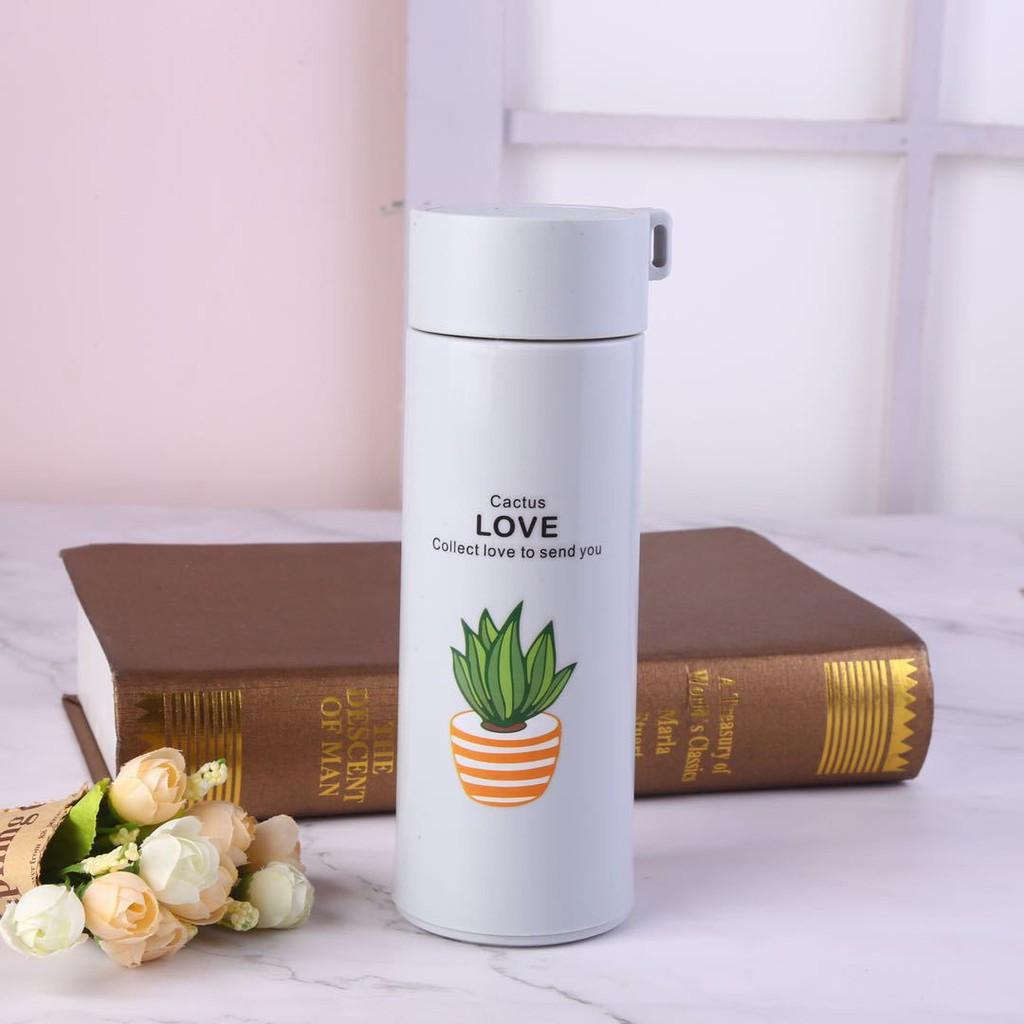 Bình Đựng Nước Lõi Thủy Tinh Vỏ Nhựa Họa Tiết Xương Rồng Dung Tích 450ml