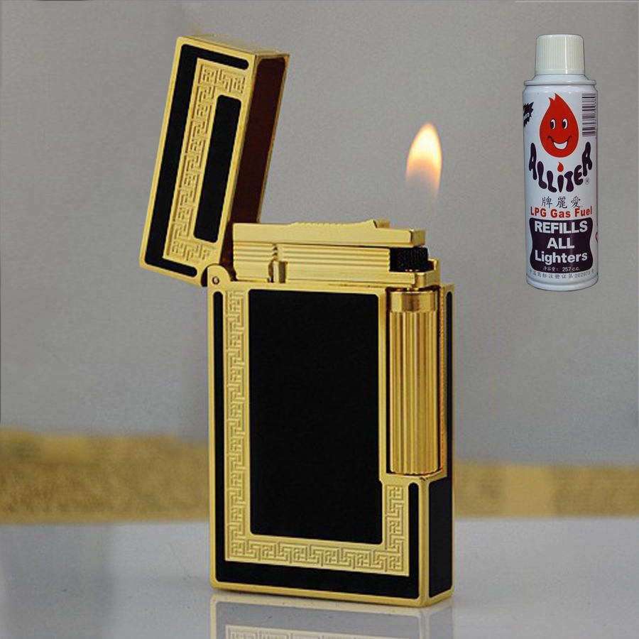 Combo Hộp Quẹt Bật Lửa Ga Đá Họa Tiết Đen Vàng DP-128 Sang Trọng + Tặng Bình Gas Chuyên Dụng Cho Bật Lửa