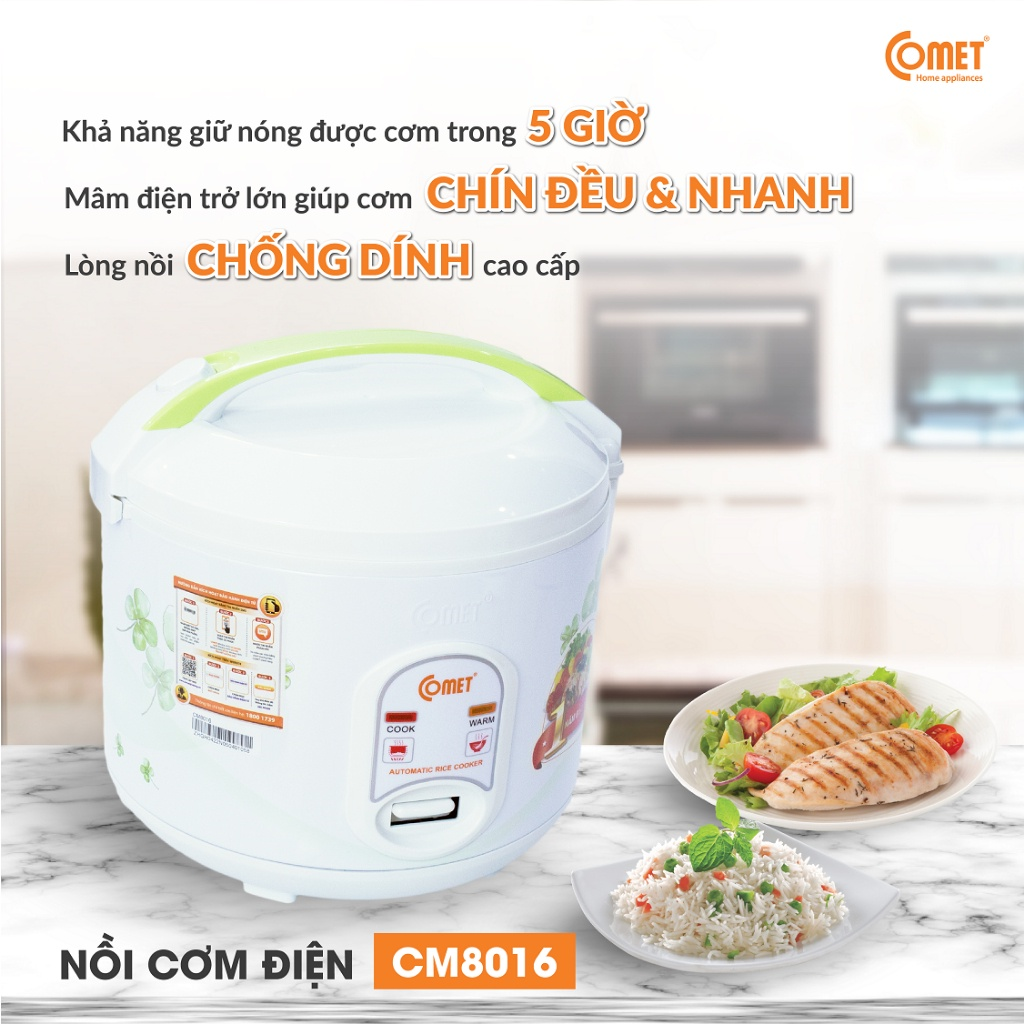 Nồi cơm điện nắp cài 1,8L COMET CM8016 - Hàng Chính Hãng