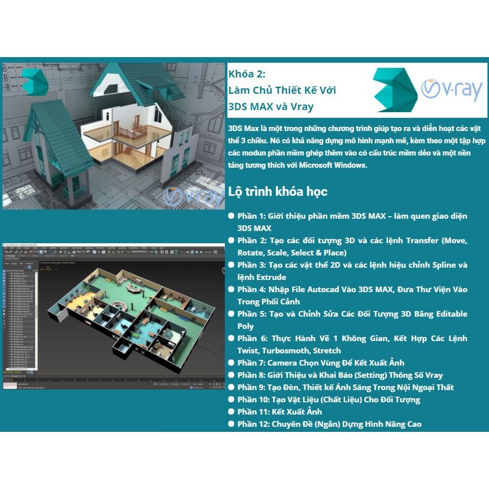 Học trọn bộ 5 công cụ thiết kế kiến trúc :Sketchup,Vray,3DS MAX,Autocad, Render Revit thành thạo