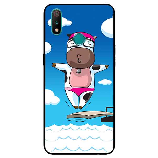 Ốp Lưng in cho Realme 3 Pro Mẫu Bò Sữa Bơi Lội - Hàng Chính Hãng
