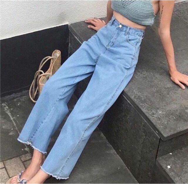 Quần Nữ Ống Rộng Chất Jeans Dày Dặn