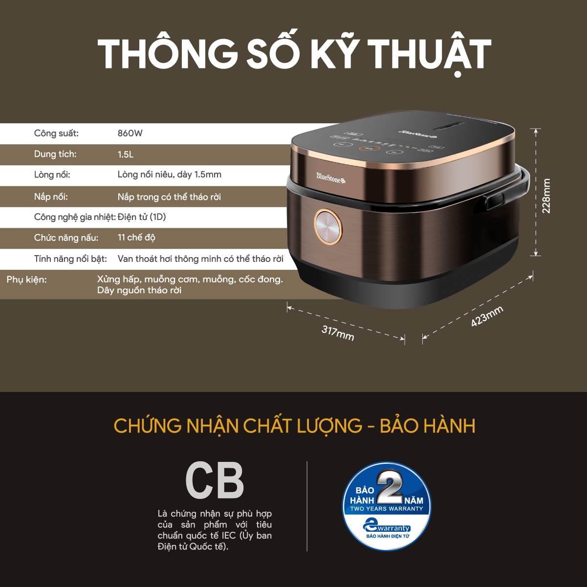 Nồi Cơm Điện Tử Lòng Niêu BlueStone RCB-5949 1.5 Lít- Hàng chính hãng