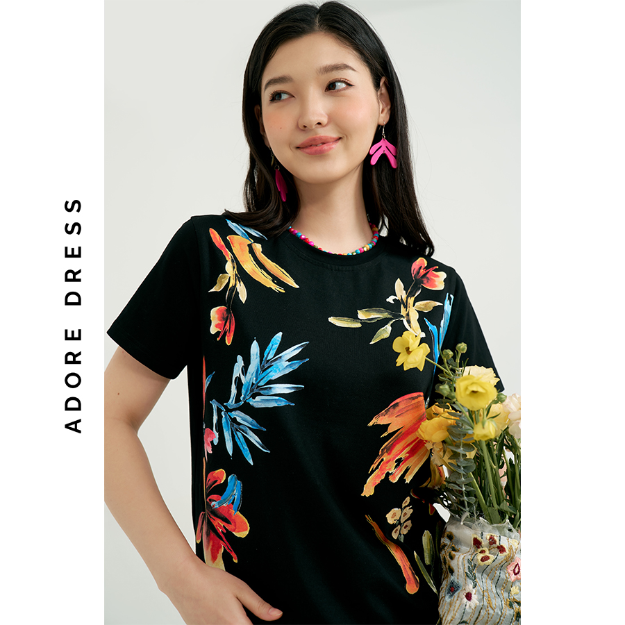 Áo phông graphic T-shirts cotton  in summer flowers 2 bên 311TS2005 ADORE DRESS