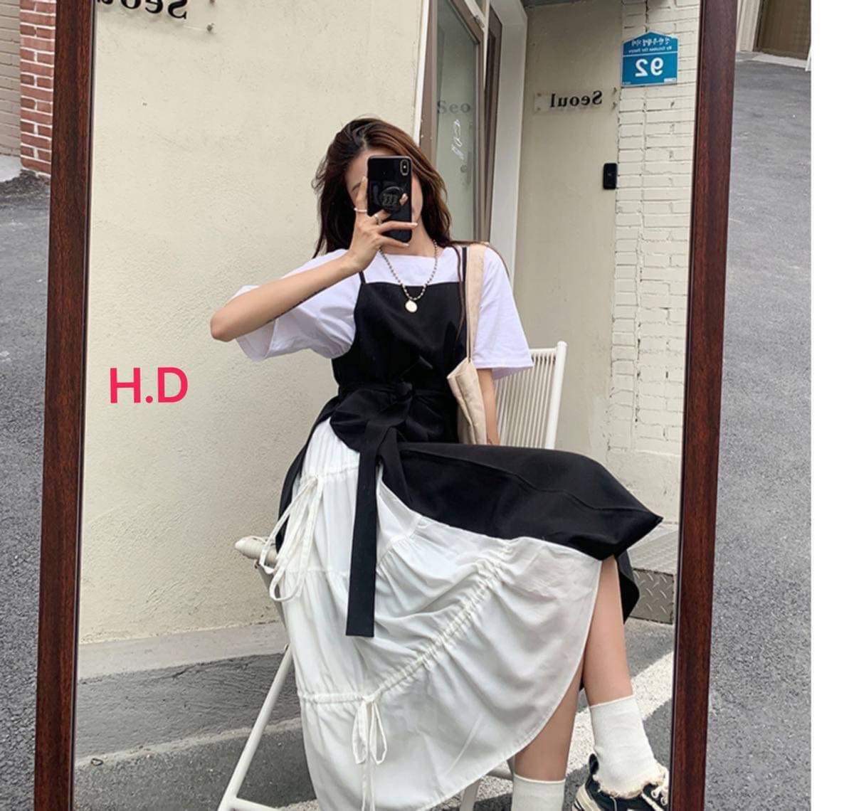 Sét Váy Yếm 2 Dây Chun eo và áo trong siêu đẹp