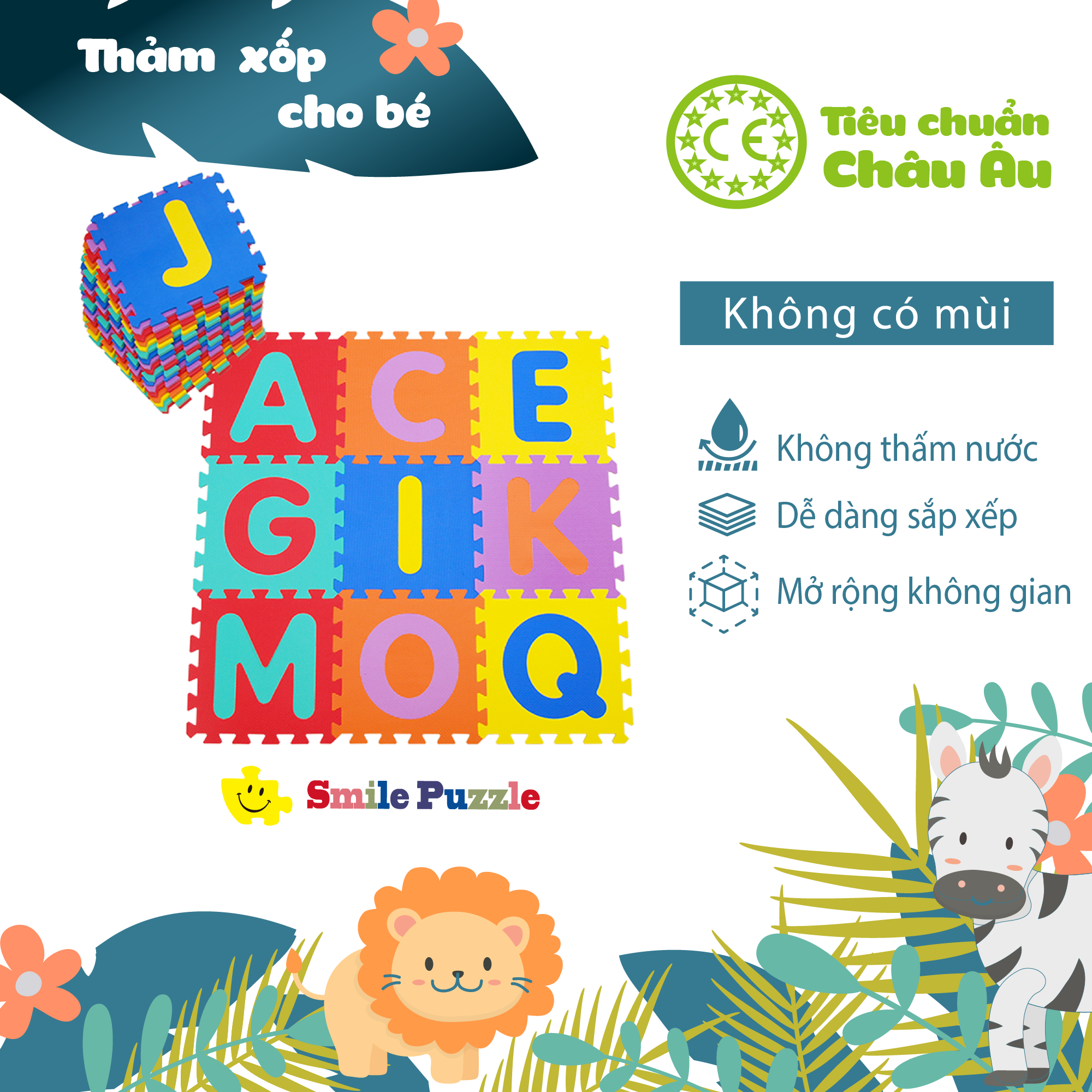 Thảm xốp lót sàn cho bé - chữ cái Smile Puzzle_KHÔNG MÙI TIÊU CHUẨN CHÂU ÂU