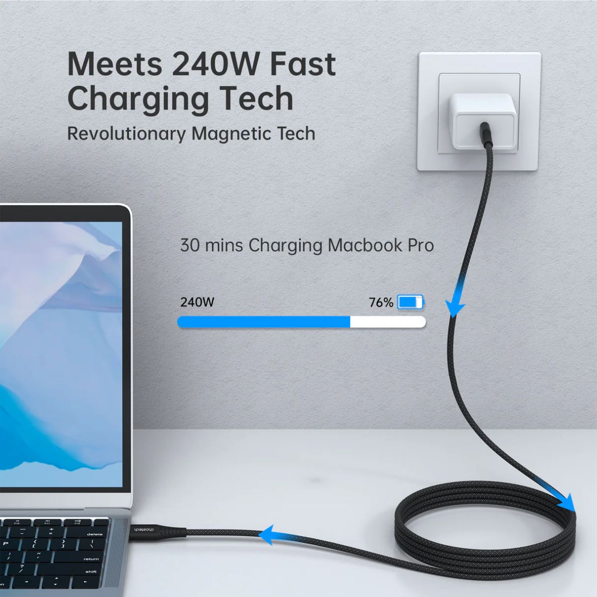 Cáp sạc  Choetech XCC-1051 nhanh PD3.1 Type C to Type C 240W dài 1.8M ( Hàng chính hãng)
