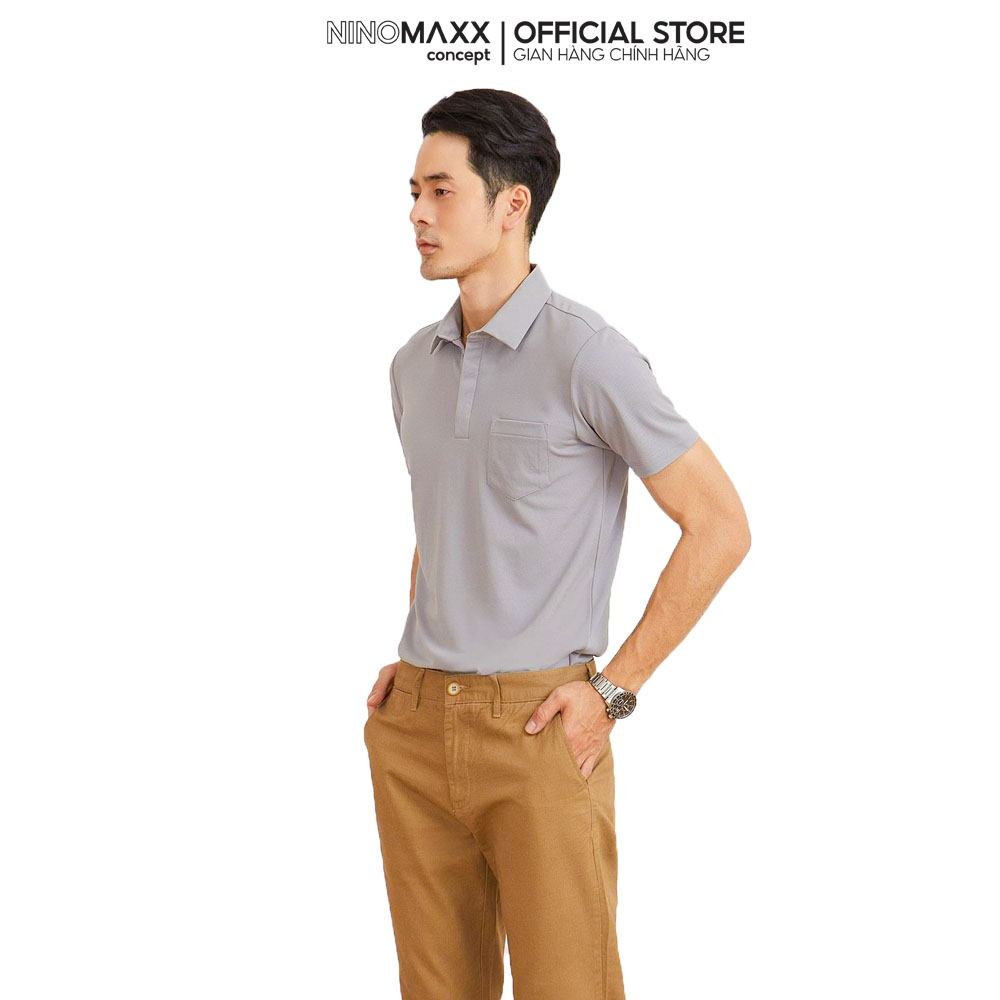 N&amp;M CLUB Áo Polo Nam Tay Ngắn Cổ Sơ Mi dấu nút chất liệu sợi Cafe xám nhạt 2103054