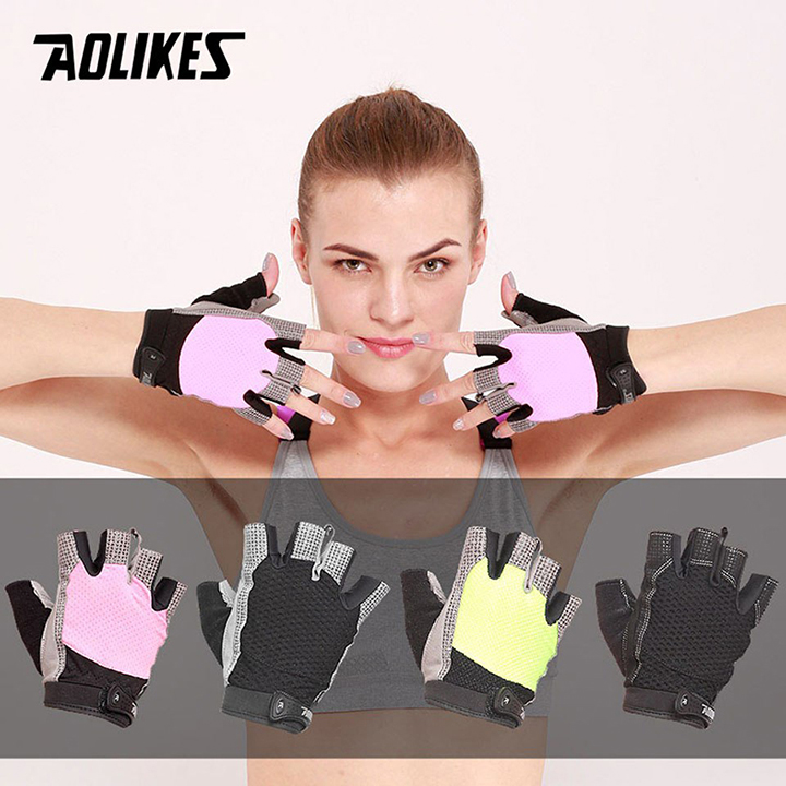 Găng tay hở ngón Nam - Nữ tập gym Aolikes AL110