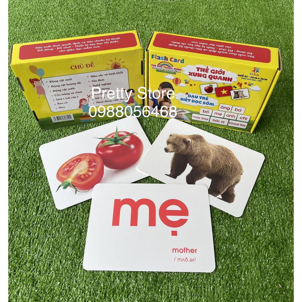 Có File nghe Tiếng Anh - Thẻ học thông minh Flashcard size A5 dày to nhất dạy trẻ TGXQ và dạy trẻ tập nói tập đọc