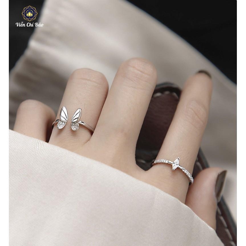 Nhẫn bạc nữ VIỄN CHÍ BẢO bướm trắng chất liệu bạc thái - N000507