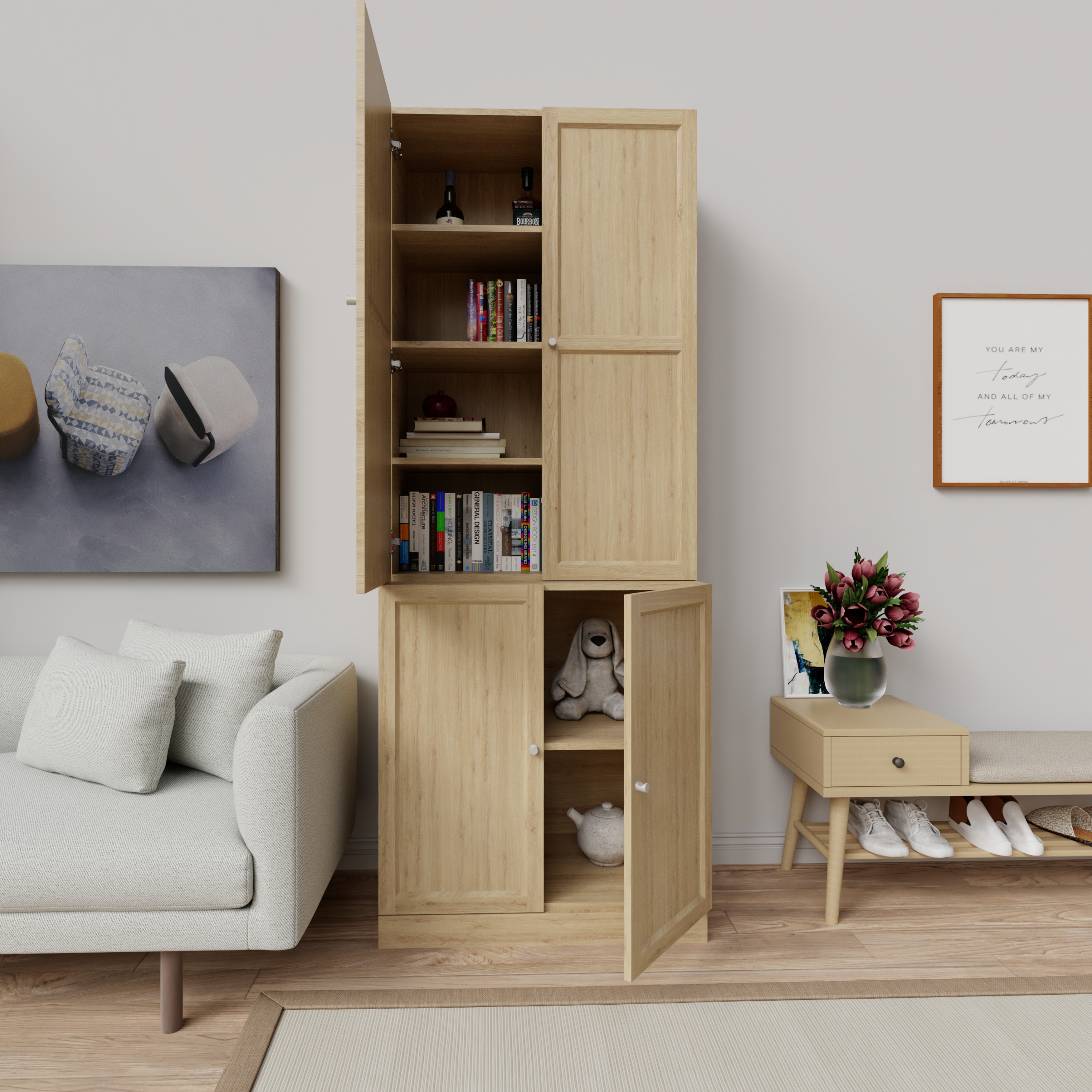 [Happy Home Furniture] SCANDINA, Kệ sách 4 cánh mở, 81cm x 47cm x 212cm ( DxRxC), KSA_045