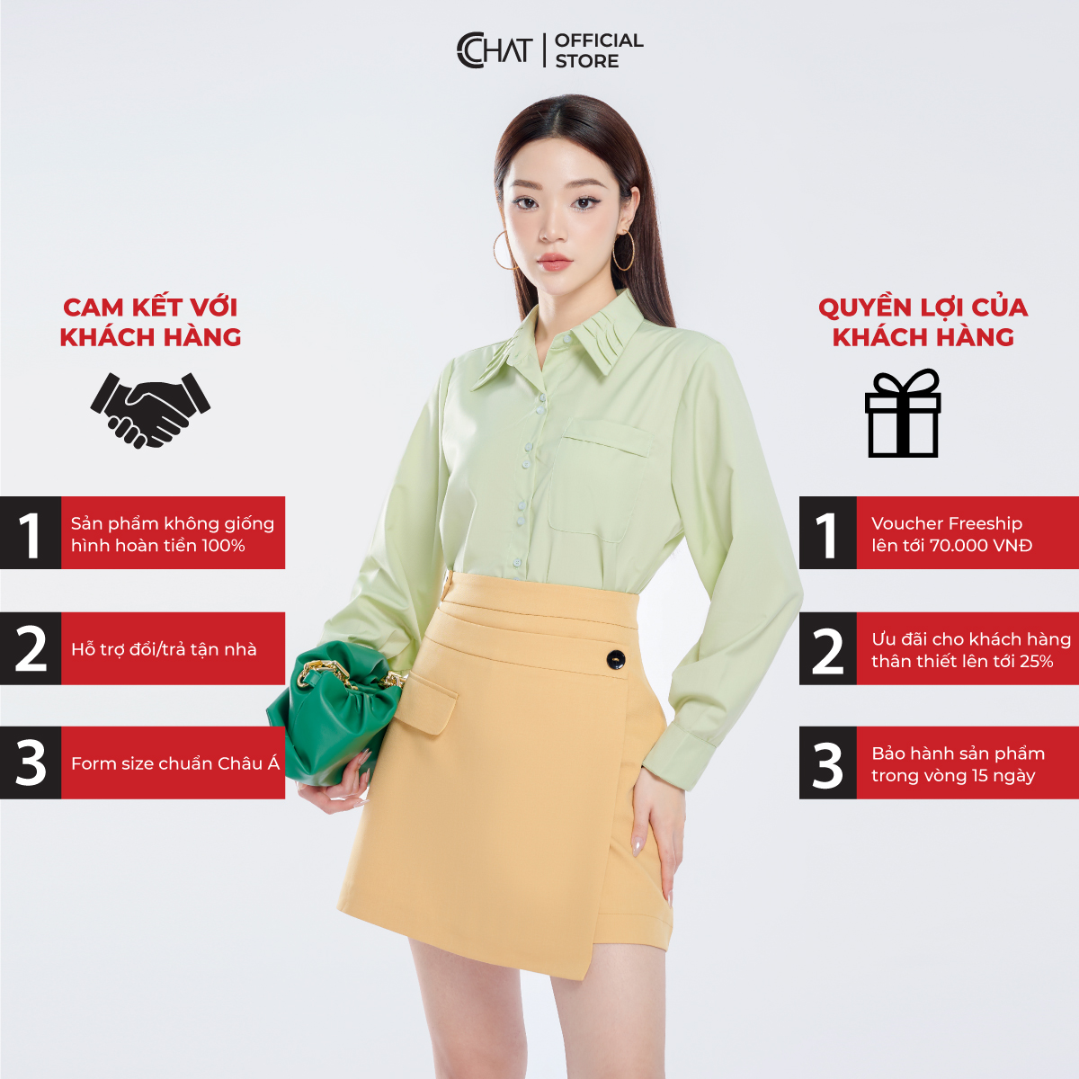 Áo Sơ Mi Nữ CCHAT Bấu Mí Lá Cổ Chất Liệu Thô Nhập Khẩu 13SDT2005ST