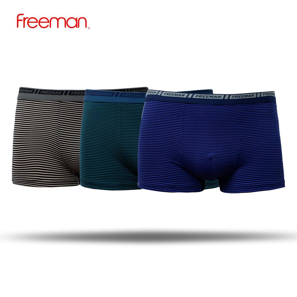 Combo 3 Quần lót nam boxer Freeman, chất liệu thun lạnh, thiết kế kẻ sọc trẻ trung BO772