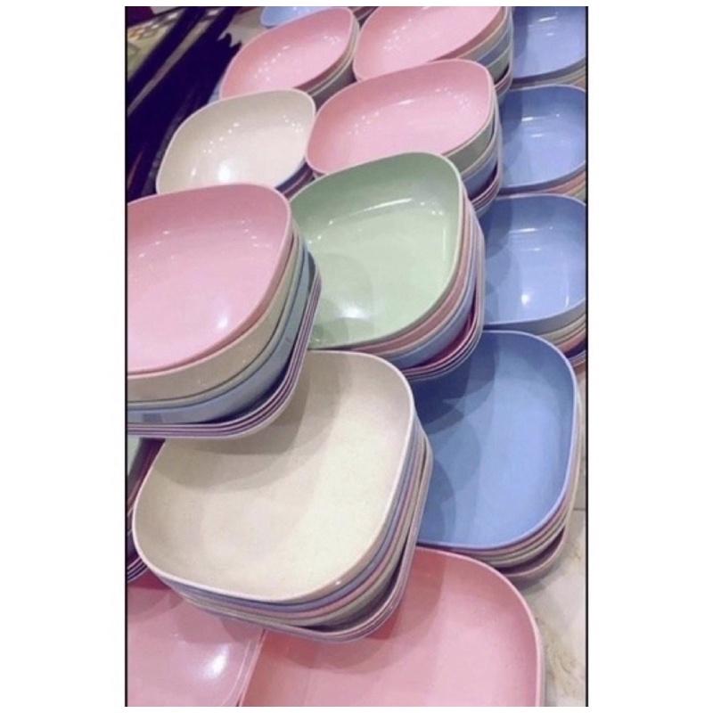 Set 8 đĩa nhựa vuông lúa mạch an toàn đựng trái cây, thức ăn