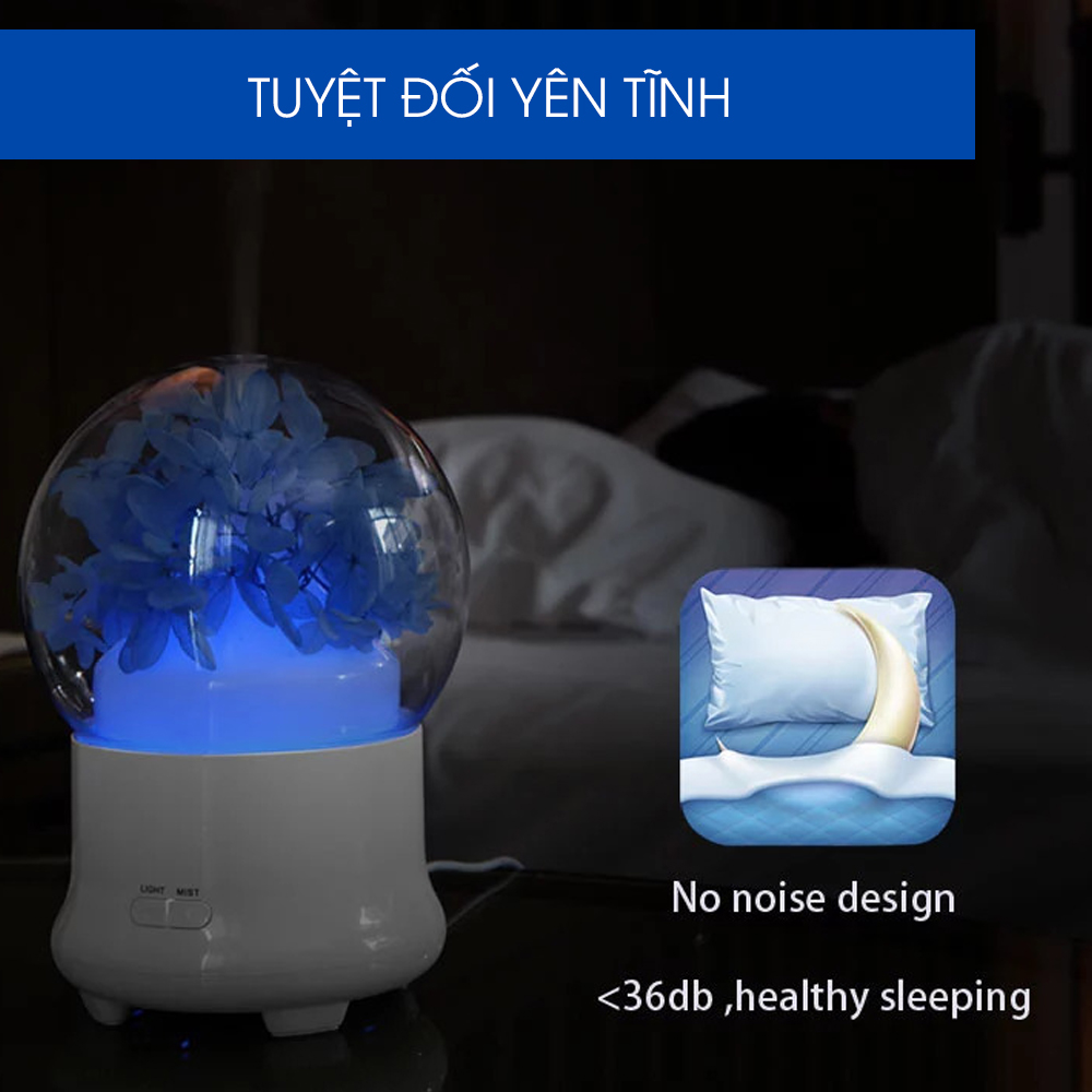 Máy Xông Tinh Dầu Siêu Âm Phun Sương Quả Cầu Hoa Iflower | Có Led Đổi 7 Màu Dùng Làm Đèn Ngủ Tặng Kèm 1 Tinh Dầu Sả Chanh