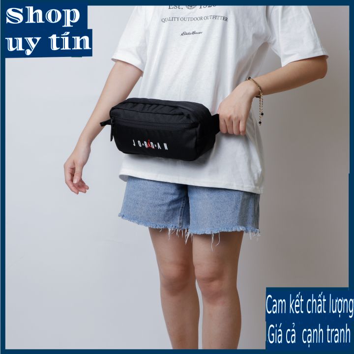 Freeship - TÚI ĐEO CHÉO JOR.DAN JUMPMAN BLACK WAIST BAG CHỐNG THẤM 2 NGĂN KHÓA KÉO