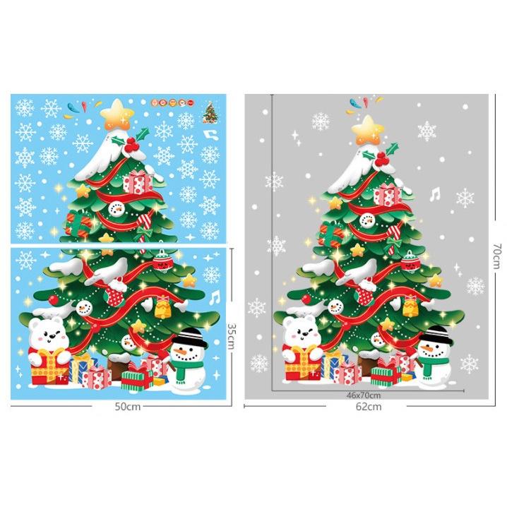 Decal trang trí Noel Hít Tĩnh Điện 2 mặt - CÂY THÔNG QUÀ CÙNG GẤU TUYẾT ĐÁNG YÊU