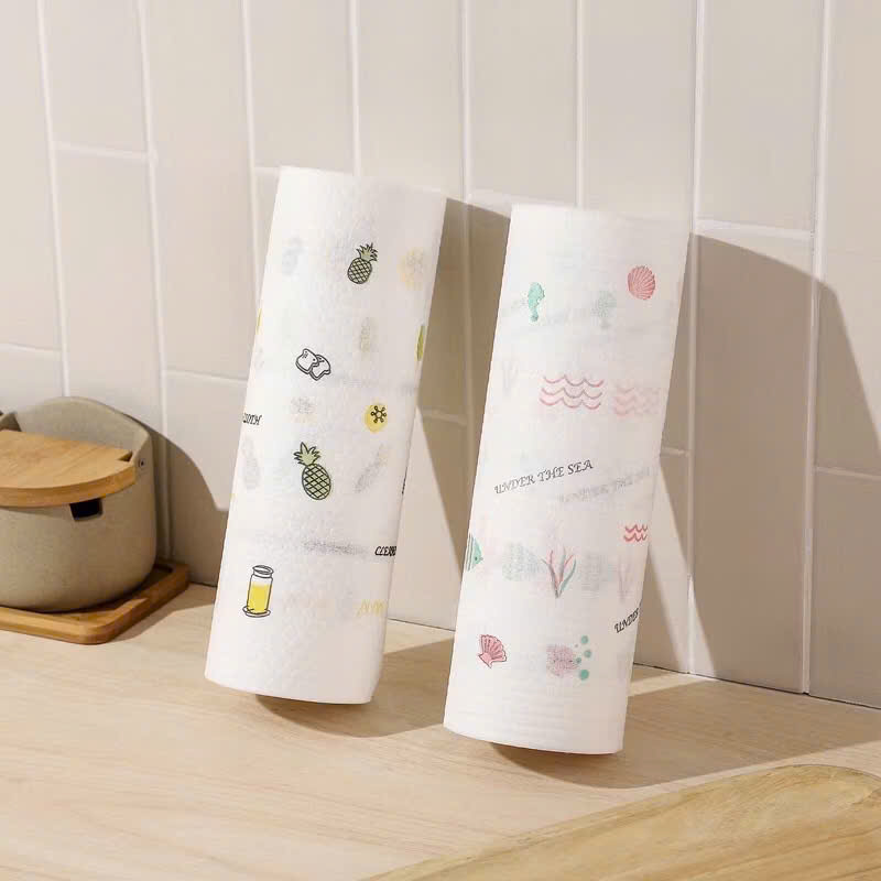 Giấy lau nhà bếp đa năng 50 tờ, cuộn giấy lau bếp siêu dai, giá treo cuộn giấy, trụ gỗ để cuộn giấy