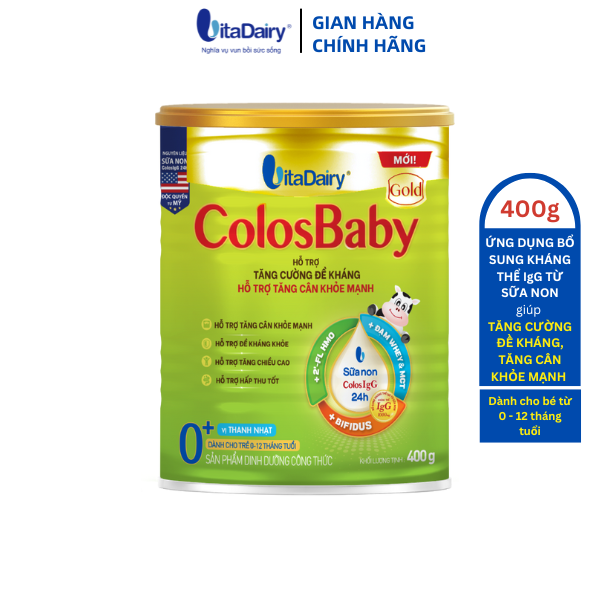 Sữa non Colosbaby Gold (MỚI) 0+ 400g, sữa bột giúp bé tăng cường đề kháng, tăng cân vượt trội - VitaDairy