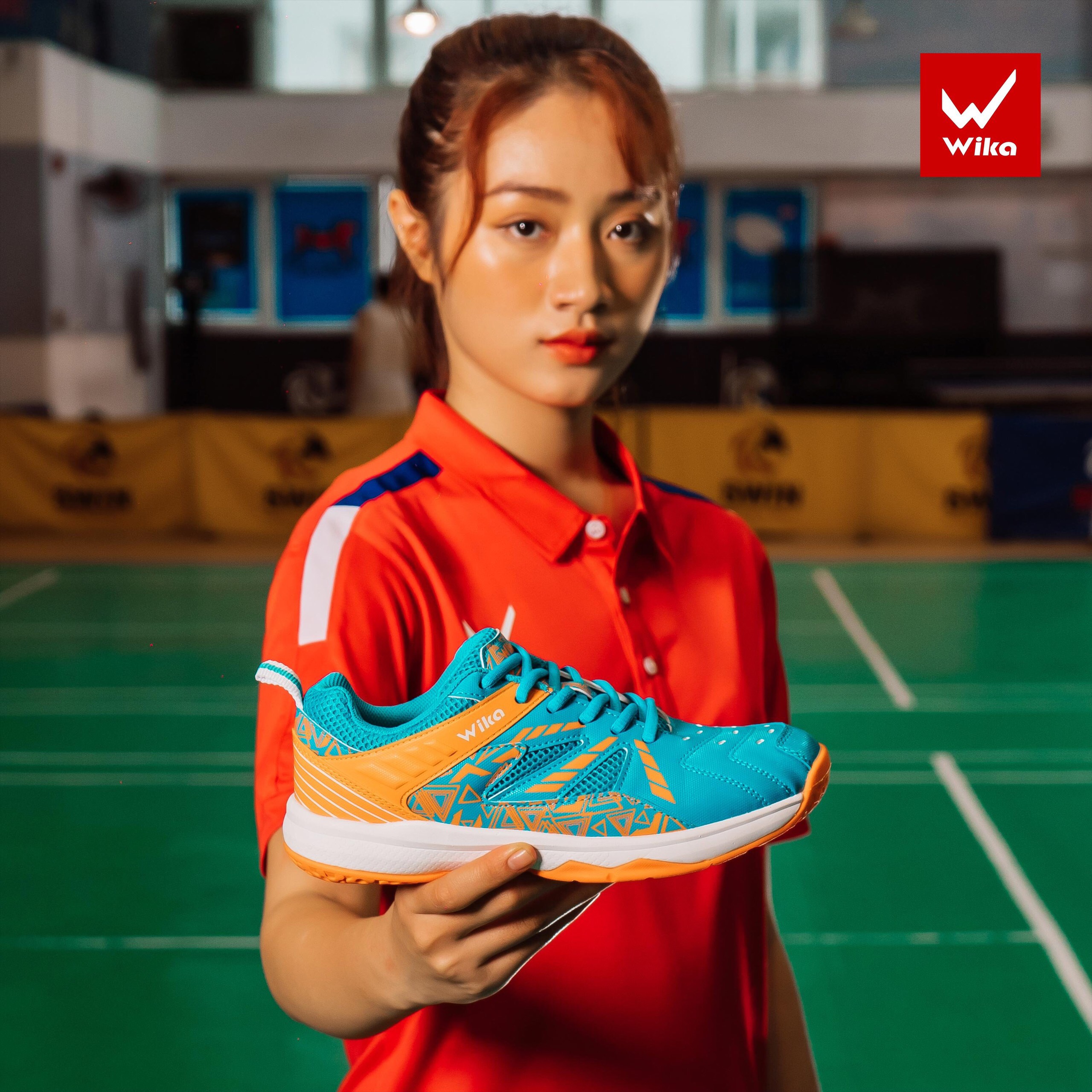 Giày Wi-Ka, giày cầu lông, bóng chuyền Wi-ka nam - nữ màu Xanh Cam - Hàng công ty (size 37-44)