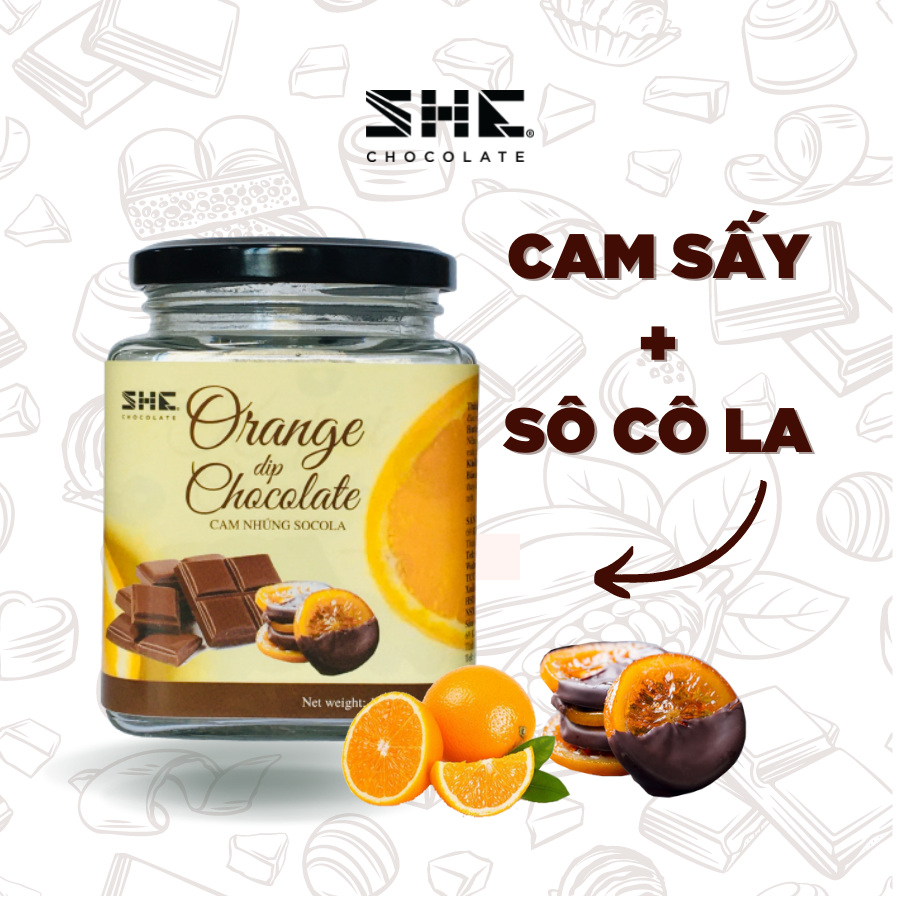 Cam nhúng socola - Hũ thủy tinh100g - SHE Chocolate - Bổ sung năng lượng, đa dạng vị giác. Quà tặng sức khỏe, quà tặng người thân, dịp lễ, thích hợp ăn vặt