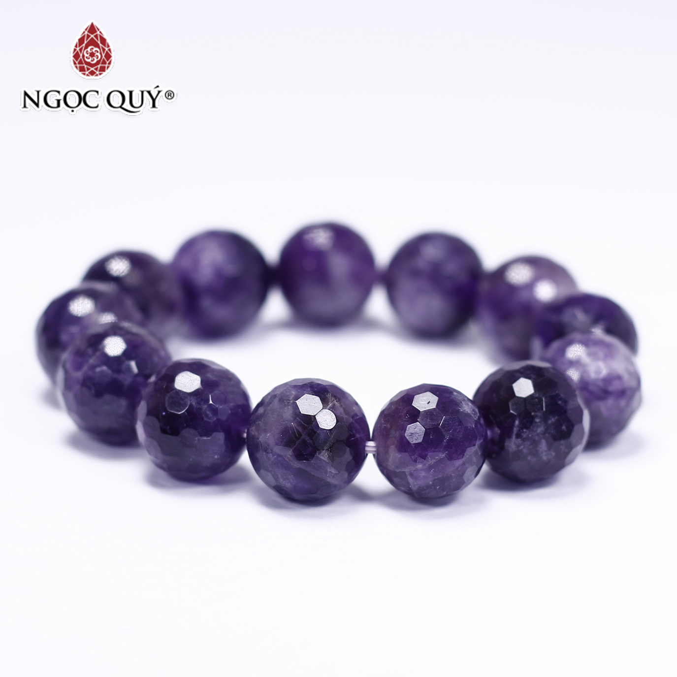 Vòng tay đá thạch anh tím mài giác size hạt 16mm mệnh hỏa. thổ - Ngọc Quý Gemstones