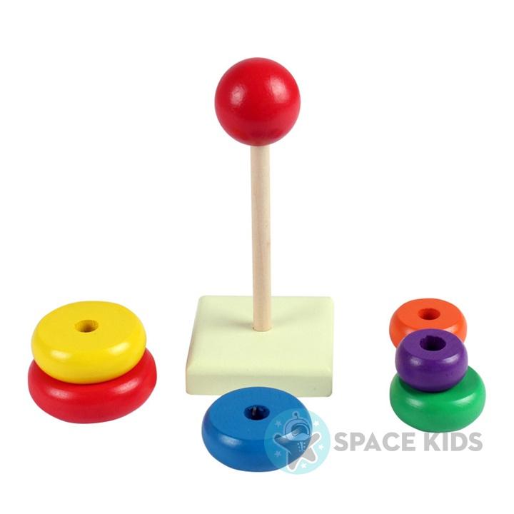 Đồ chơi gỗ cho bé Xếp Tháp gỗ thả khối cầu vồng nhiều màu cho bé