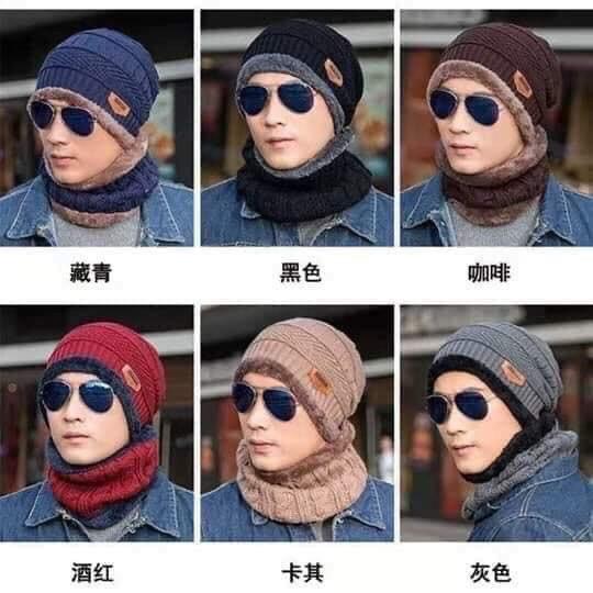 Combo Mũ Len lót lông cao cấp Nam Nữ Kèm Khăn Cổ Nón Len Kèm Khăn Quàng Cổ Người Lớn