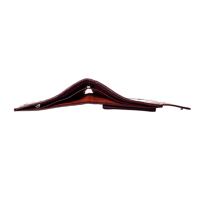 HJ2217- Bóp nam Huy Hoàng da cá sấu nút bấm màu nâu đỏ