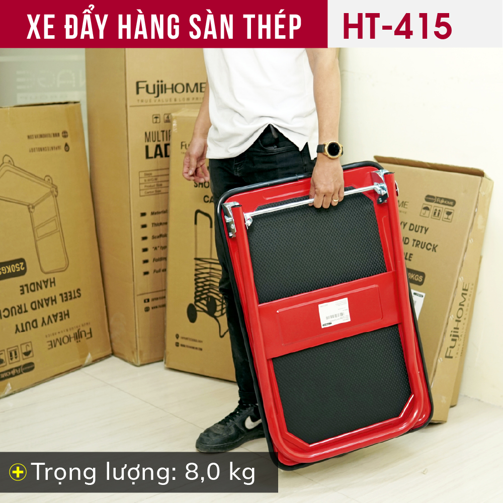 Xe kéo hàng 4 bánh gấp gọn 150kg Nhật Bản Fujihome sàn thép, bánh cao su cao cấp siêu bền không ồn, xe chở đồ đẩy hàng gấp gọn đa năng platform hand truck