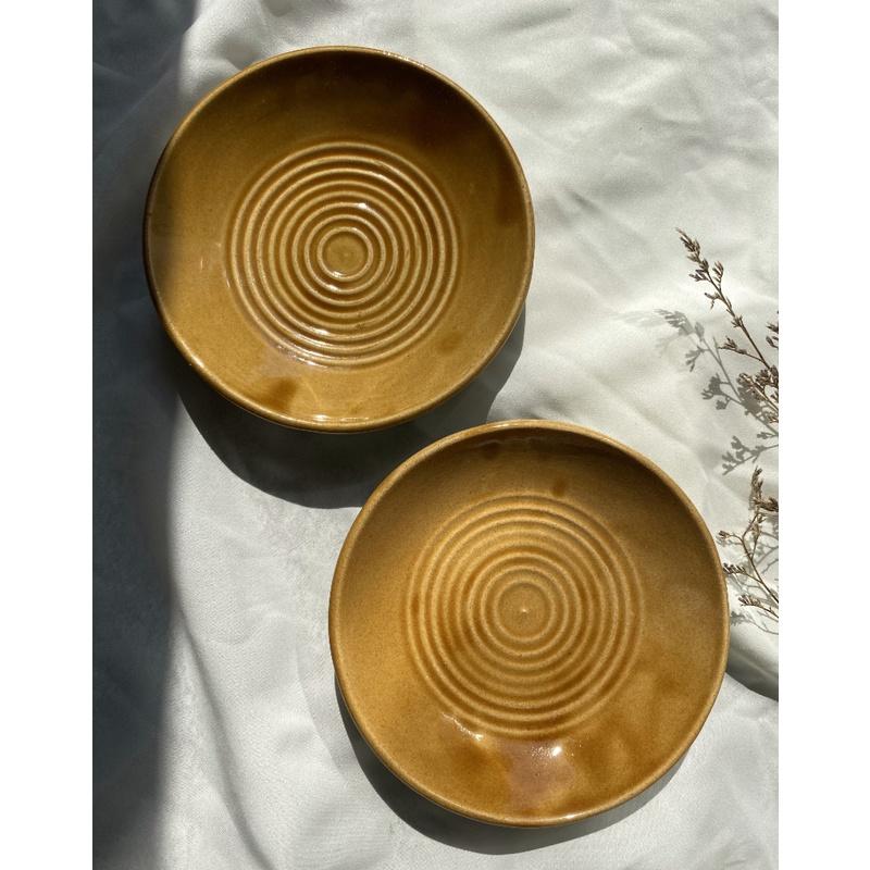 12.5x3 Dĩa gốm nhật màu nâu đồng hình các vòng tròn SVG5711
