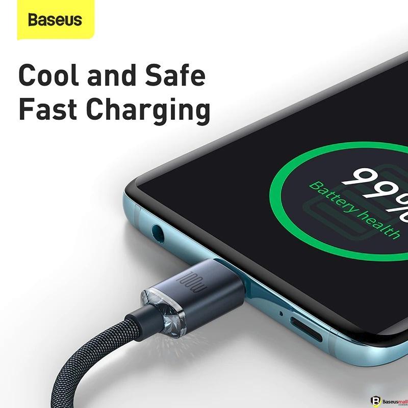 Baseus -BaseusMall VN Cáp Sạc Nhanh C to C 100W Baseus Crystal Shine Series Data PD Fast Charging QC 4.0 (Hàng chính hãng)